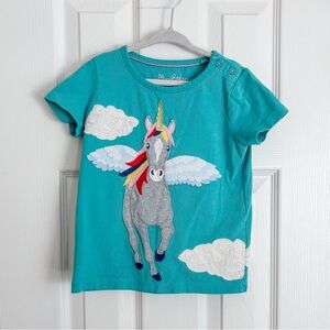 Mini Boden Appliqué Short Sleeve Tee Unicorn Rainbow 4-5 yr